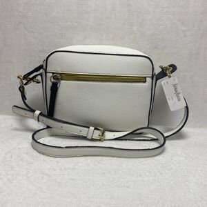 Neiman Marcus NWT White Crossbody Bag Gold Zipper Trim Detail Purse Handbag *SEE